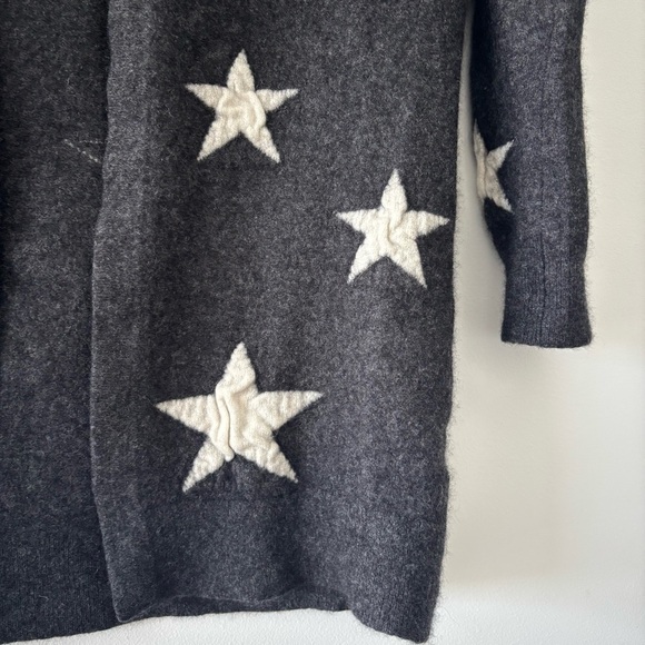 Philosophy 100% Cashmere Charcoal and White Stars Open Front Long Wool Cardigan - Picture 6 of 8
